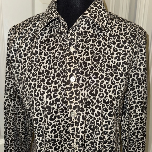 Talbots Black and White Animal Print Button Down Shirt - Picture 2 of 7